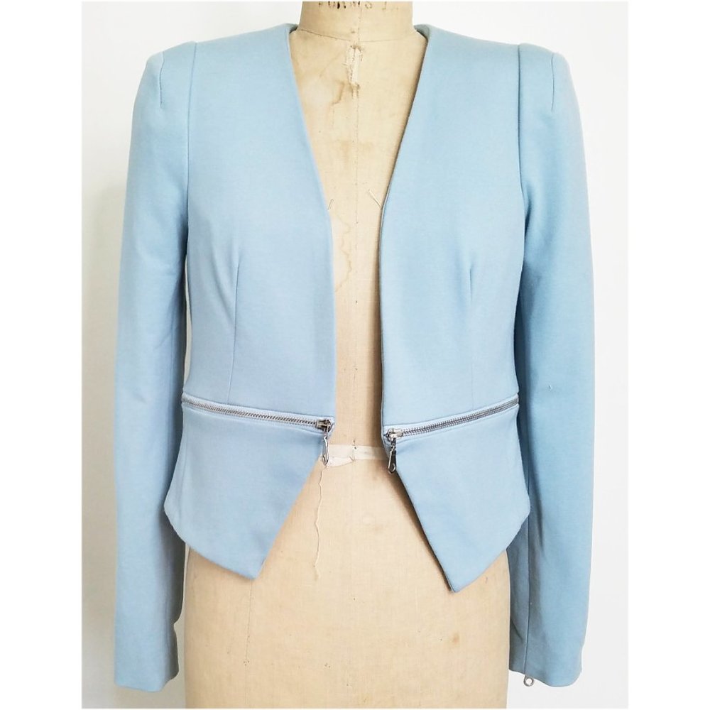 Philosophy Womens Baby Blue Moto Ponte Open Front Zipper Blazer Stretch Jacket S - Picture 4 of 8